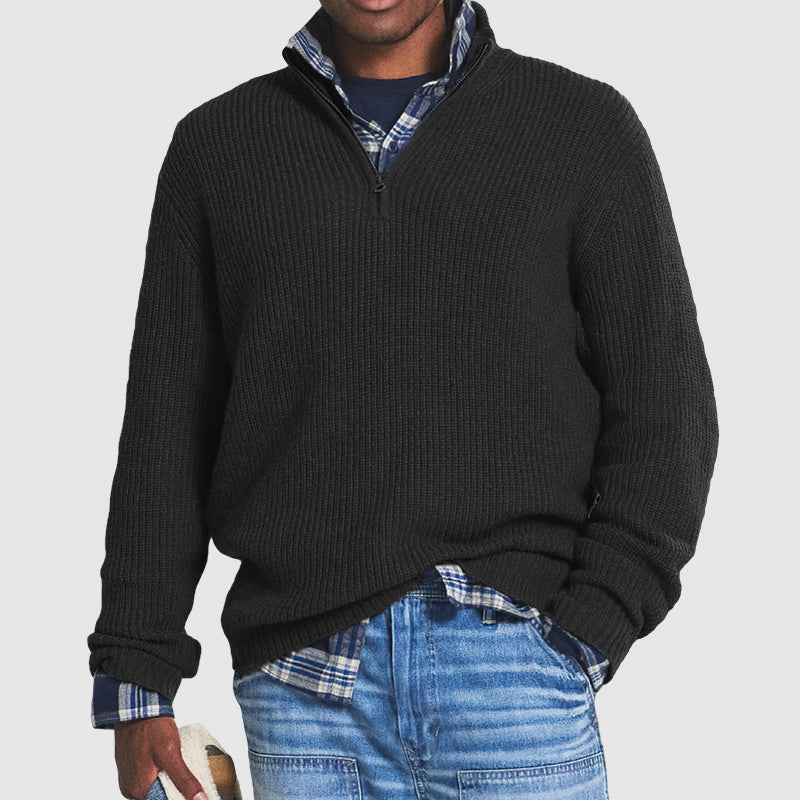 Bequemer Herrenpullover mit halbem Reißverschluss – Milan