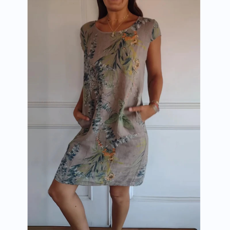 Zomerjurk met Ronde Hals & Bloemenprint – Elvira