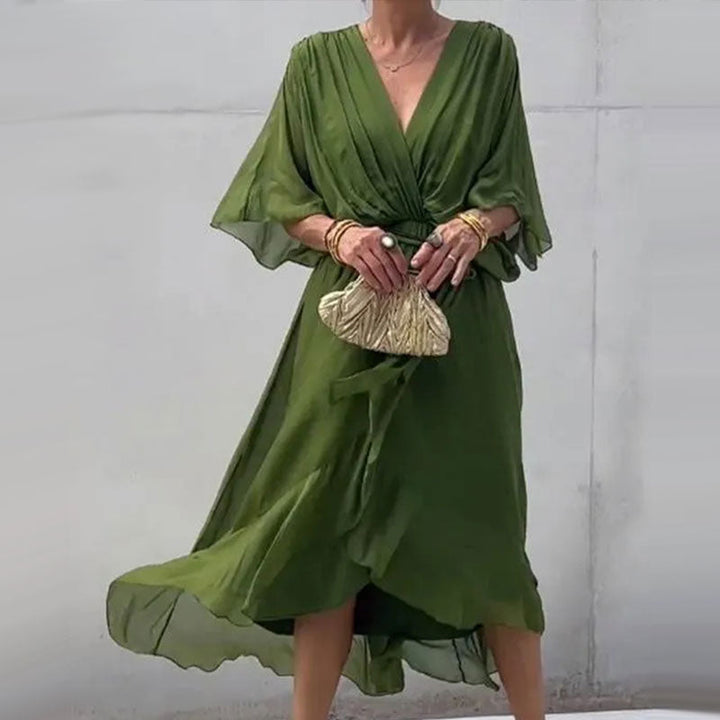 Locker fallendes Maxikleid mit V-Ausschnitt – Elara