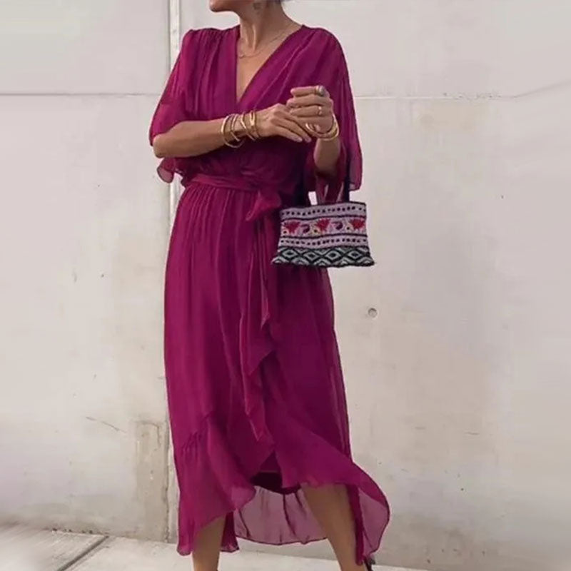 Locker fallendes Maxikleid mit V-Ausschnitt – Elara