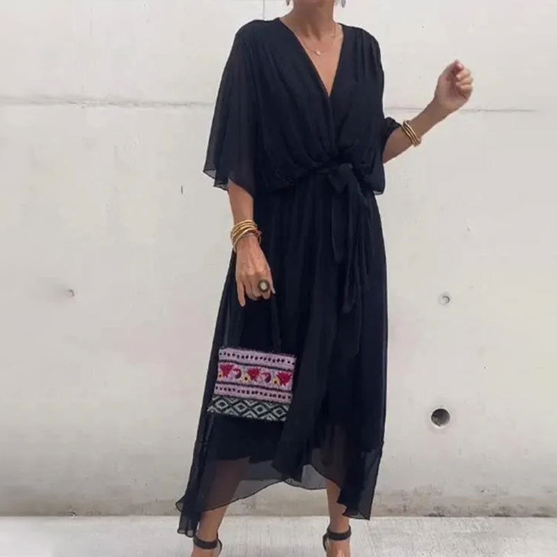 Locker fallendes Maxikleid mit V-Ausschnitt – Elara