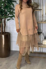 Legeres Kleid mit langen Ärmeln und Mesh-Rock – Ysolde