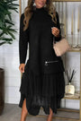 Legeres Kleid mit langen Ärmeln und Mesh-Rock – Ysolde