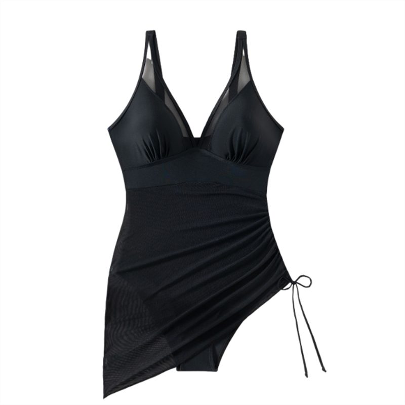 Figurformendes Badeanzugkleid mit Mesh-Einsatz und Wickellook - Melina