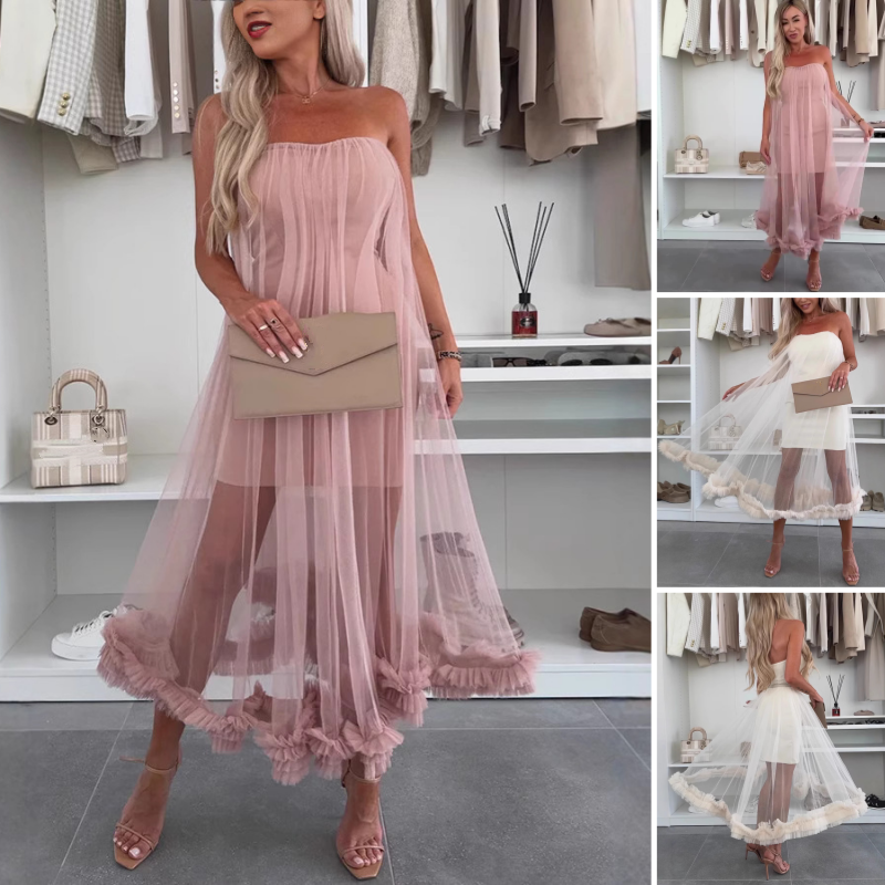 Schulterfreies Tüllkleid mit Rüschen - Nea