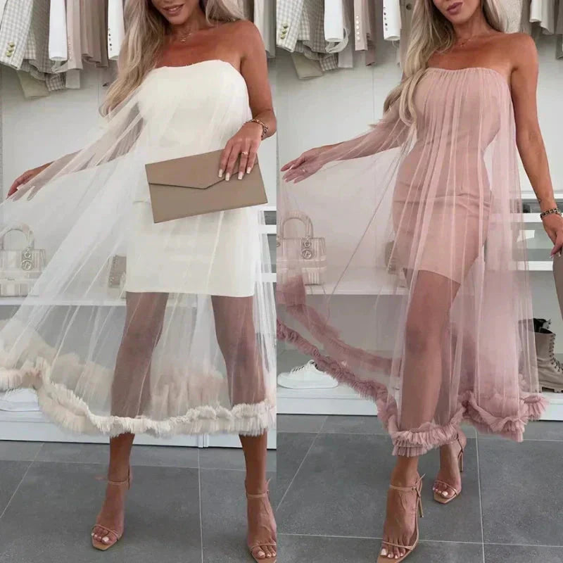Schulterfreies Tüllkleid mit Rüschen - Nea