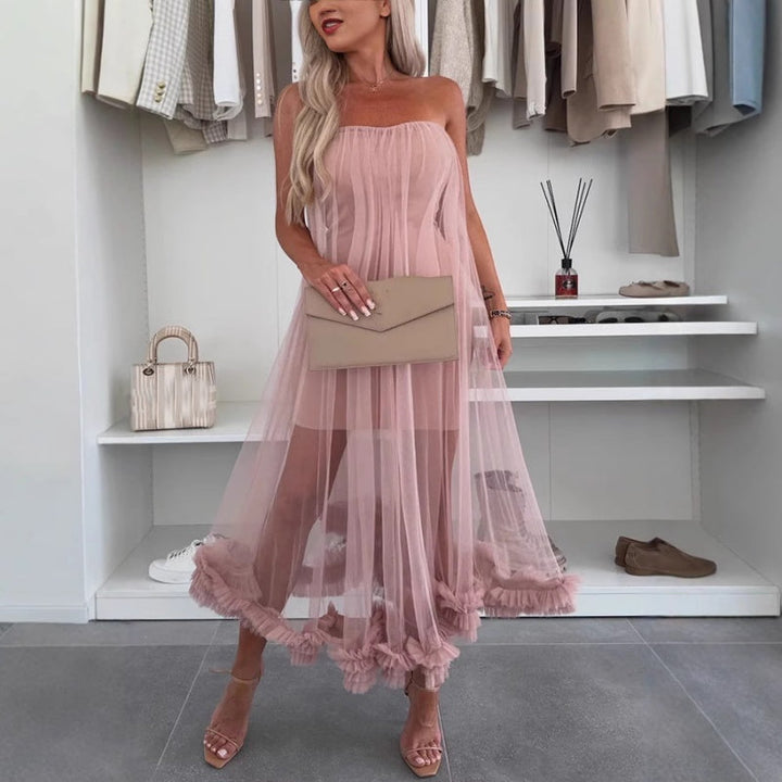 Schulterfreies Tüllkleid mit Rüschen - Nea