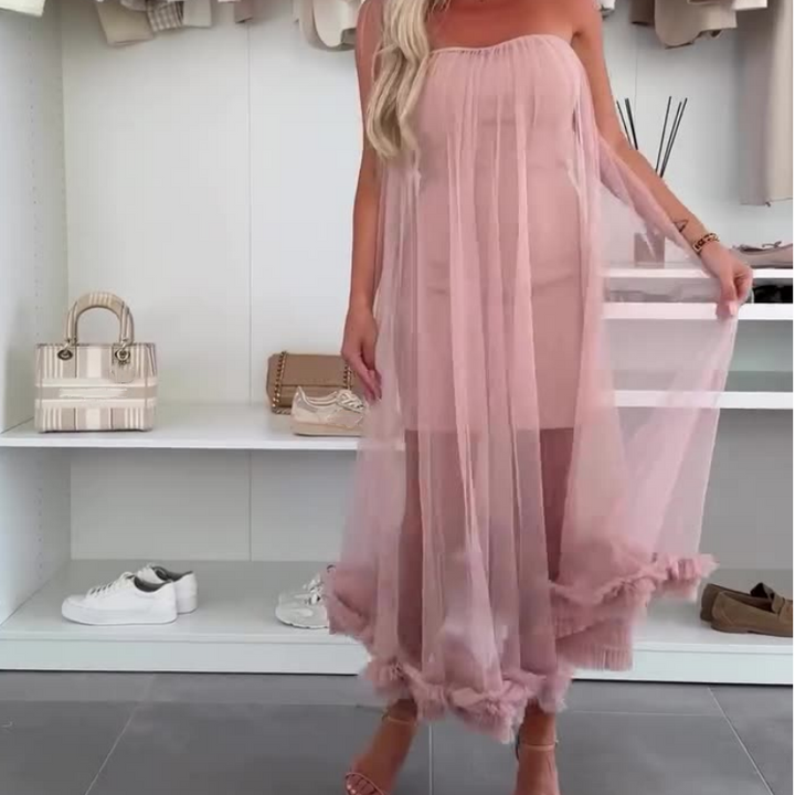 Schulterfreies Tüllkleid mit Rüschen - Nea
