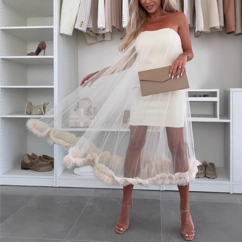 Schulterfreies Tüllkleid mit Rüschen - Nea