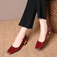 Snake Print Square Toe Heel Pumps 2