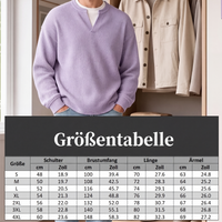 Model in de lila top voor een kast met jassen, met daaronder een maattabel met schouder, borst, lengte en mouw. 8