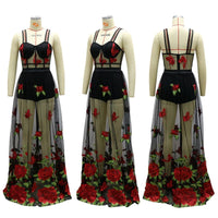 Maxi Jurk met Bloemenborduursel en Spaghettibandjes – Rosalie