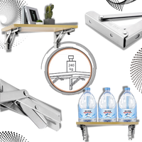 Collage met plank op steunen, close-ups van het scharnier en draagkracht, plus drie waterflessen op een plank 1