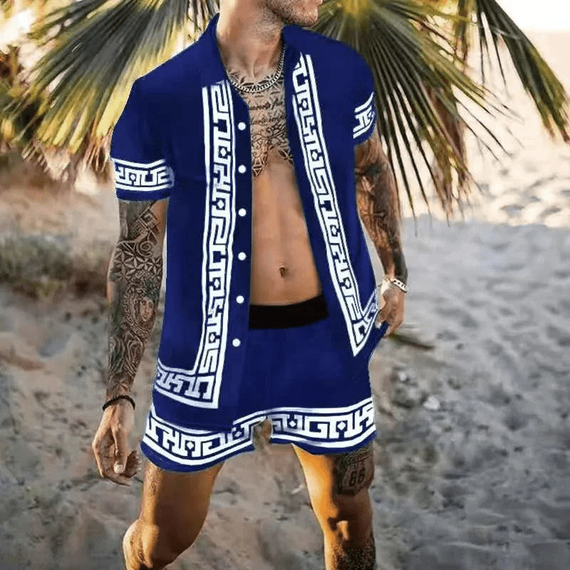 Zweiteiliges Herren-Sommer-Set mit Patchwork-Print – Malik