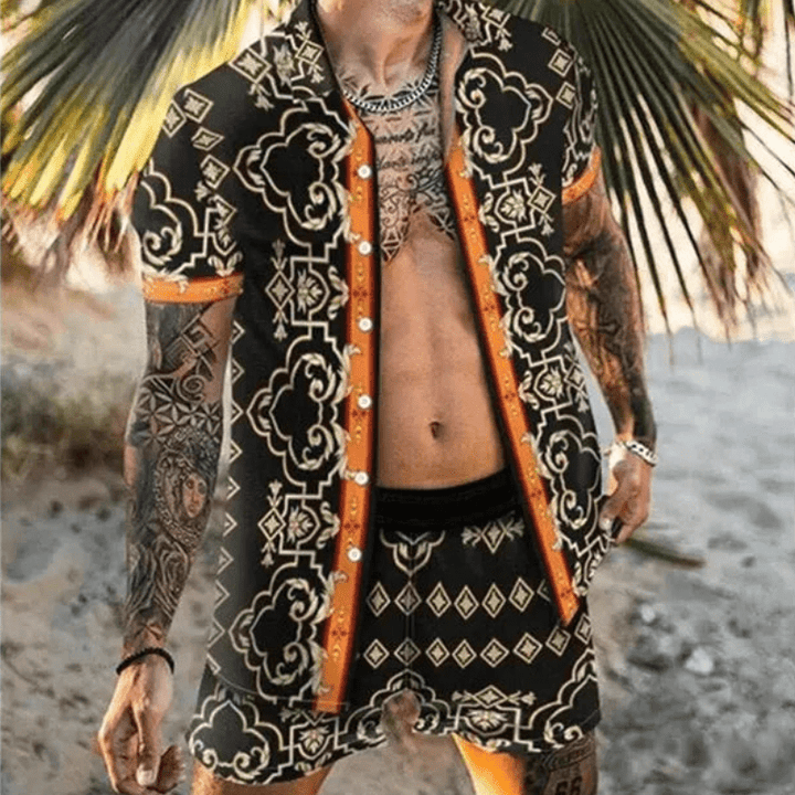 Zweiteiliges Herren-Sommer-Set mit Patchwork-Print – Malik