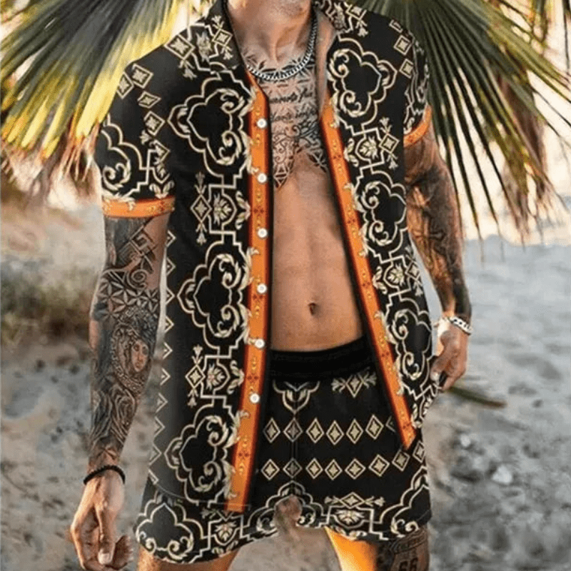 Zweiteiliges Herren-Sommer-Set mit Patchwork-Print – Malik