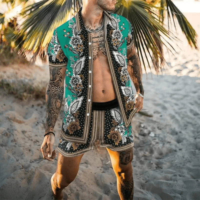 Zweiteiliges Herren-Sommer-Set mit Patchwork-Print – Malik