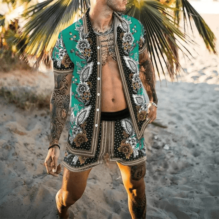 Zweiteiliges Herren-Sommer-Set mit Patchwork-Print – Malik