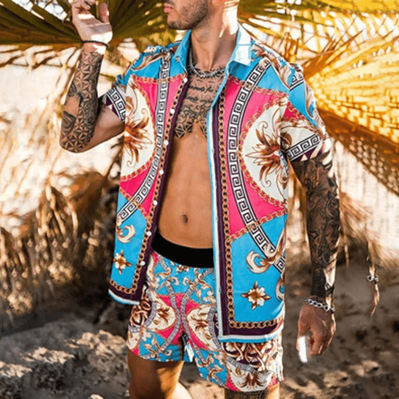 Zweiteiliges Herren-Sommer-Set mit Patchwork-Print – Malik