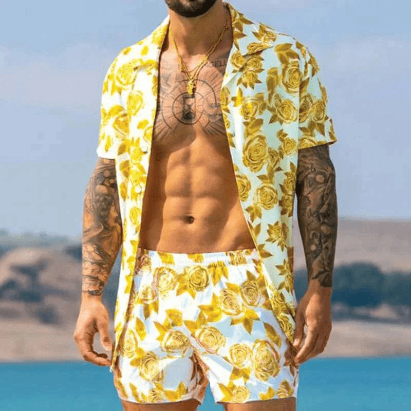 Zweiteiliges Herren-Sommer-Set mit Patchwork-Print – Malik