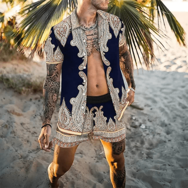 Zweiteiliges Herren-Sommer-Set mit Patchwork-Print – Malik