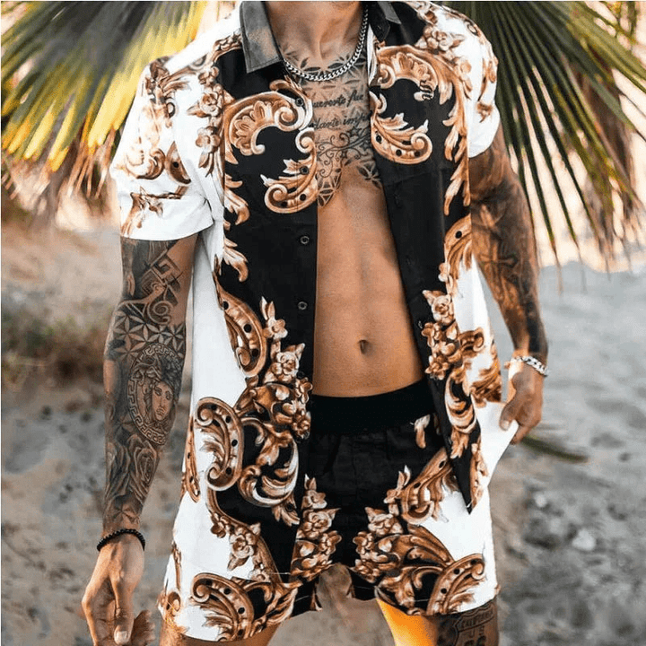 Zweiteiliges Herren-Sommer-Set mit Patchwork-Print – Malik