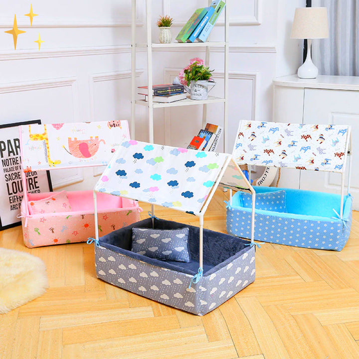 Covered Fleece Sleeping Basket with Roof and Pillow