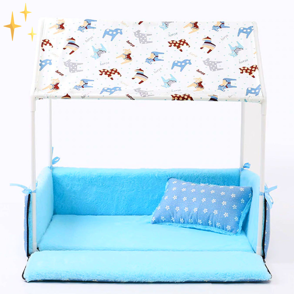 Covered Fleece Sleeping Basket with Roof and Pillow