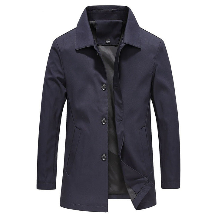 Windproof Long Men's Coat in Solid Color - Mees
