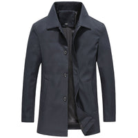 Windproof Long Men's Coat in Solid Color - Mees