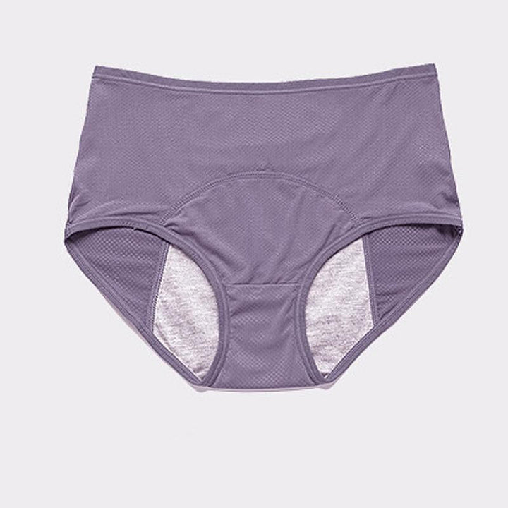 Paarsgrijze slip met hoge taille van voren, met gaasstof aan de zijkanten en een grijs opvangpaneel in het kruis. 13