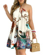 Rückenfreie Sommerkleid mit tropischem Print und Neckholder - InselTraum