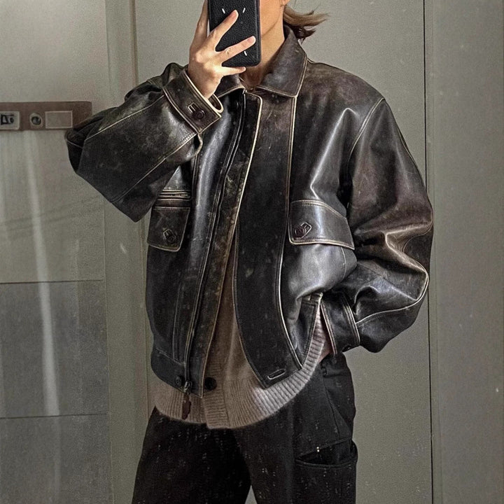 Women's Vintage Leather Jacket in Retro Style – Kayna