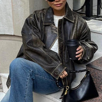 Women's Vintage Leather Jacket in Retro Style – Kayna