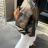 Women's Vintage Leather Jacket in Retro Style – Kayna