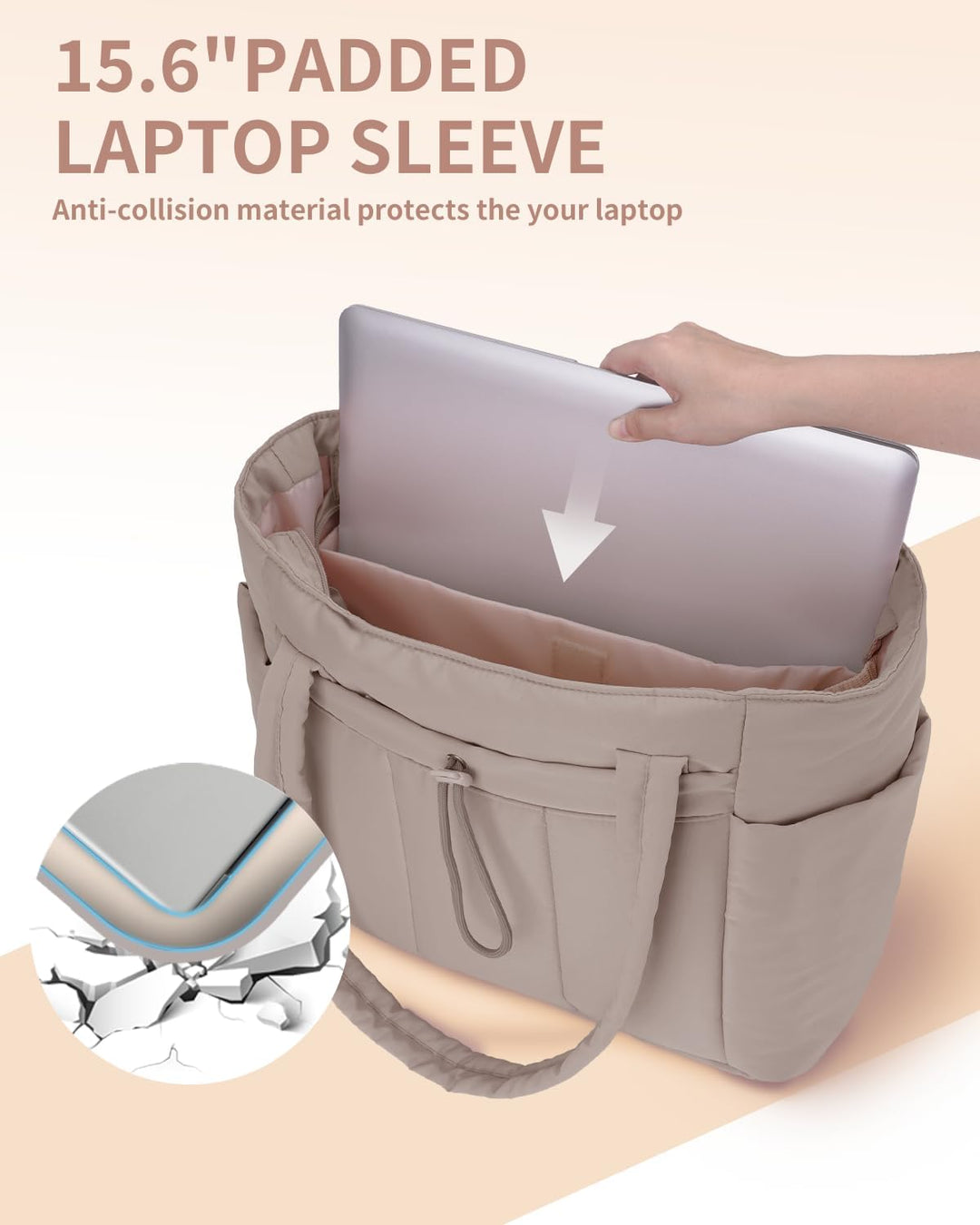 Gepolsterte Puffer-Schultertasche mit Becherhalter & Laptop-Hülle für Reisen und Arbeit