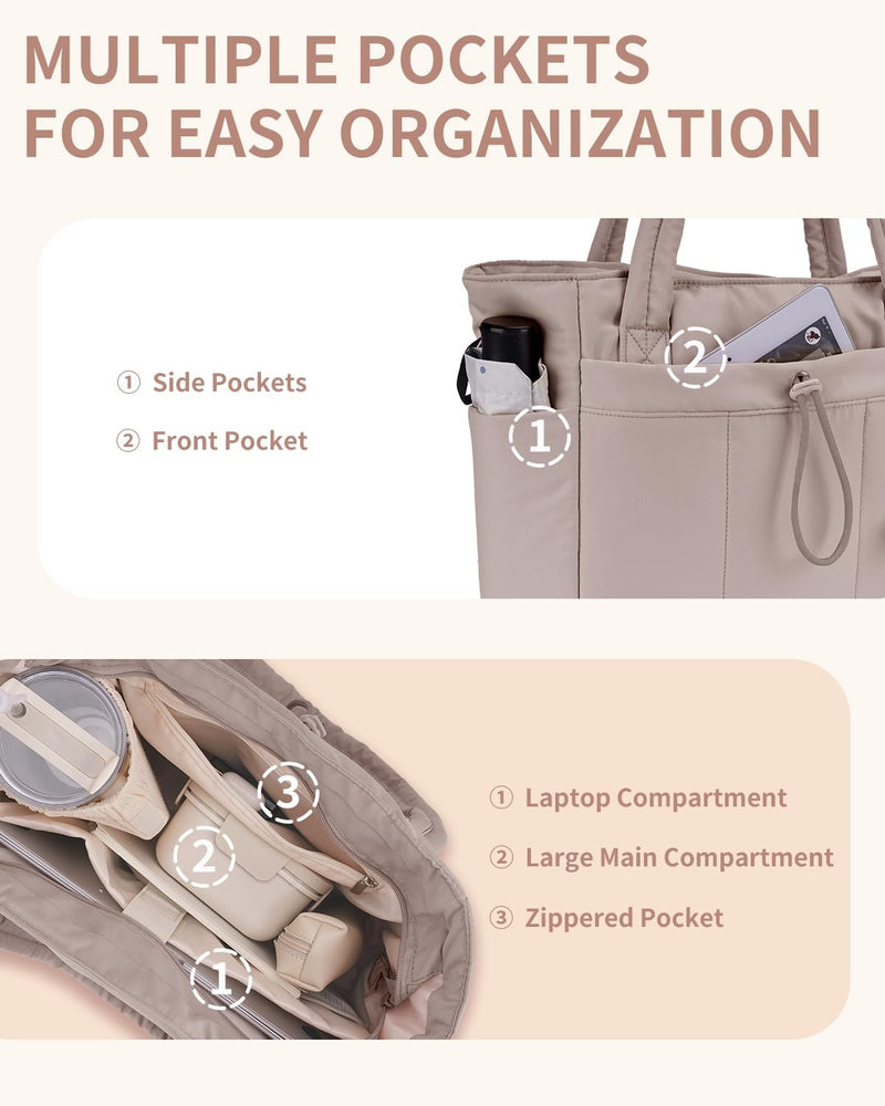 Gepolsterte Puffer-Schultertasche mit Becherhalter & Laptop-Hülle für Reisen und Arbeit