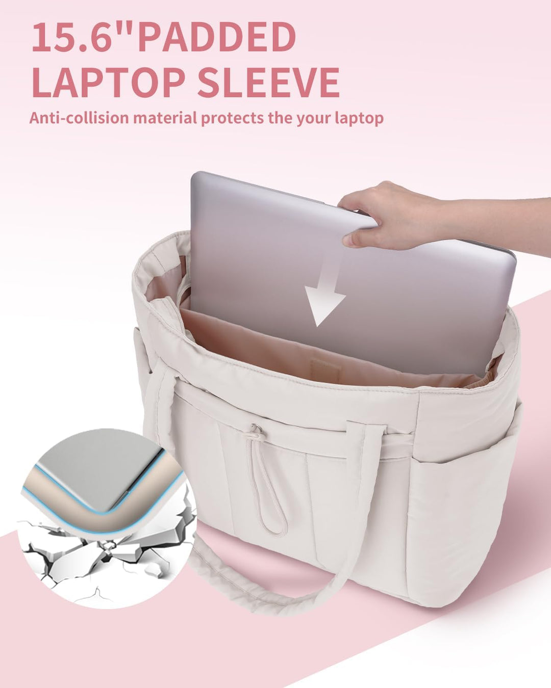 Gepolsterte Puffer-Schultertasche mit Becherhalter & Laptop-Hülle für Reisen und Arbeit