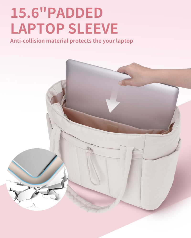 Gepolsterte Puffer-Schultertasche mit Becherhalter & Laptop-Hülle für Reisen und Arbeit