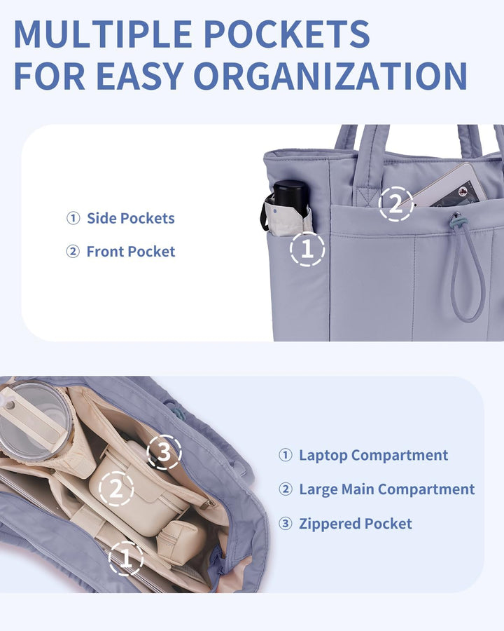 Gepolsterte Puffer-Schultertasche mit Becherhalter & Laptop-Hülle für Reisen und Arbeit