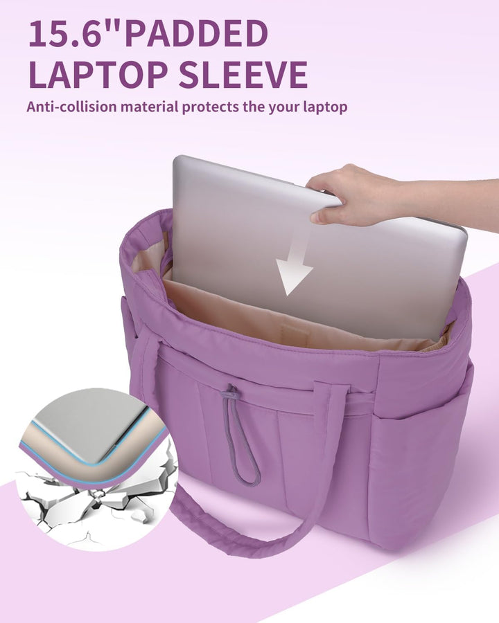 Gepolsterte Puffer-Schultertasche mit Becherhalter & Laptop-Hülle für Reisen und Arbeit
