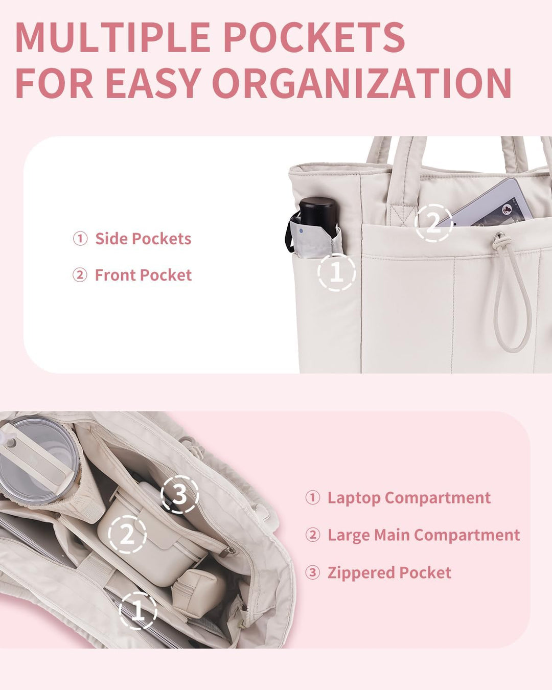 Gepolsterte Puffer-Schultertasche mit Becherhalter & Laptop-Hülle für Reisen und Arbeit