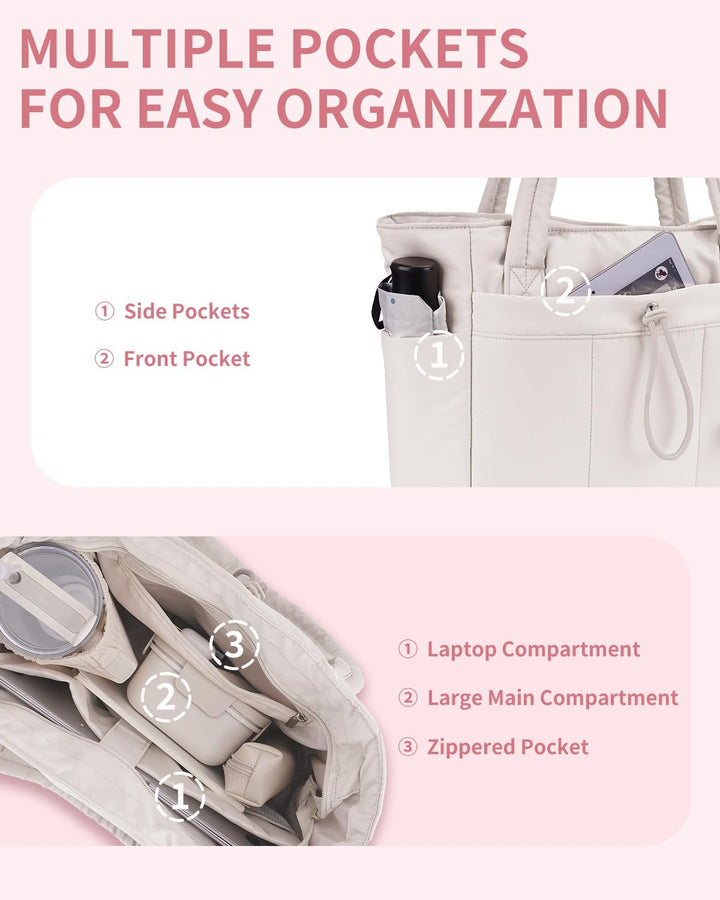 Gepolsterte Puffer-Schultertasche mit Becherhalter & Laptop-Hülle für Reisen und Arbeit