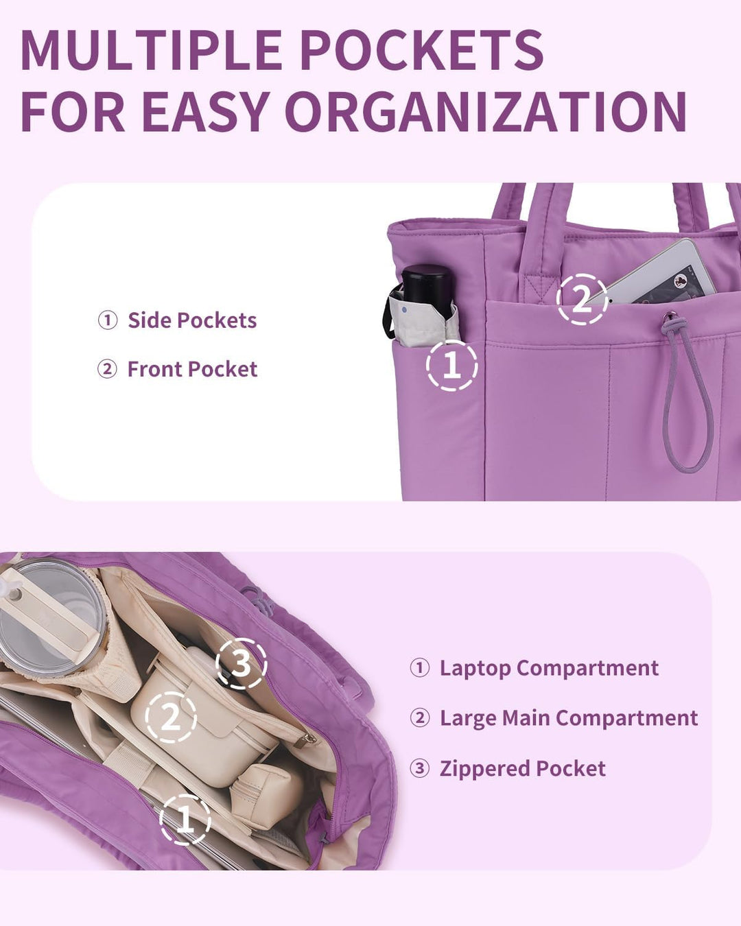 Gepolsterte Puffer-Schultertasche mit Becherhalter & Laptop-Hülle für Reisen und Arbeit