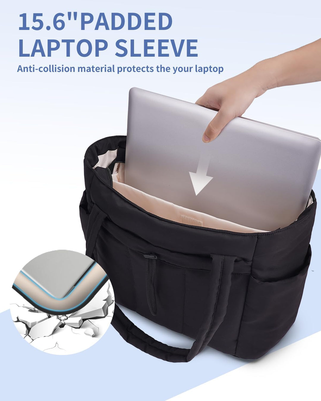 Gepolsterte Puffer-Schultertasche mit Becherhalter & Laptop-Hülle für Reisen und Arbeit