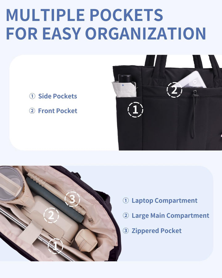 Gepolsterte Puffer-Schultertasche mit Becherhalter & Laptop-Hülle für Reisen und Arbeit