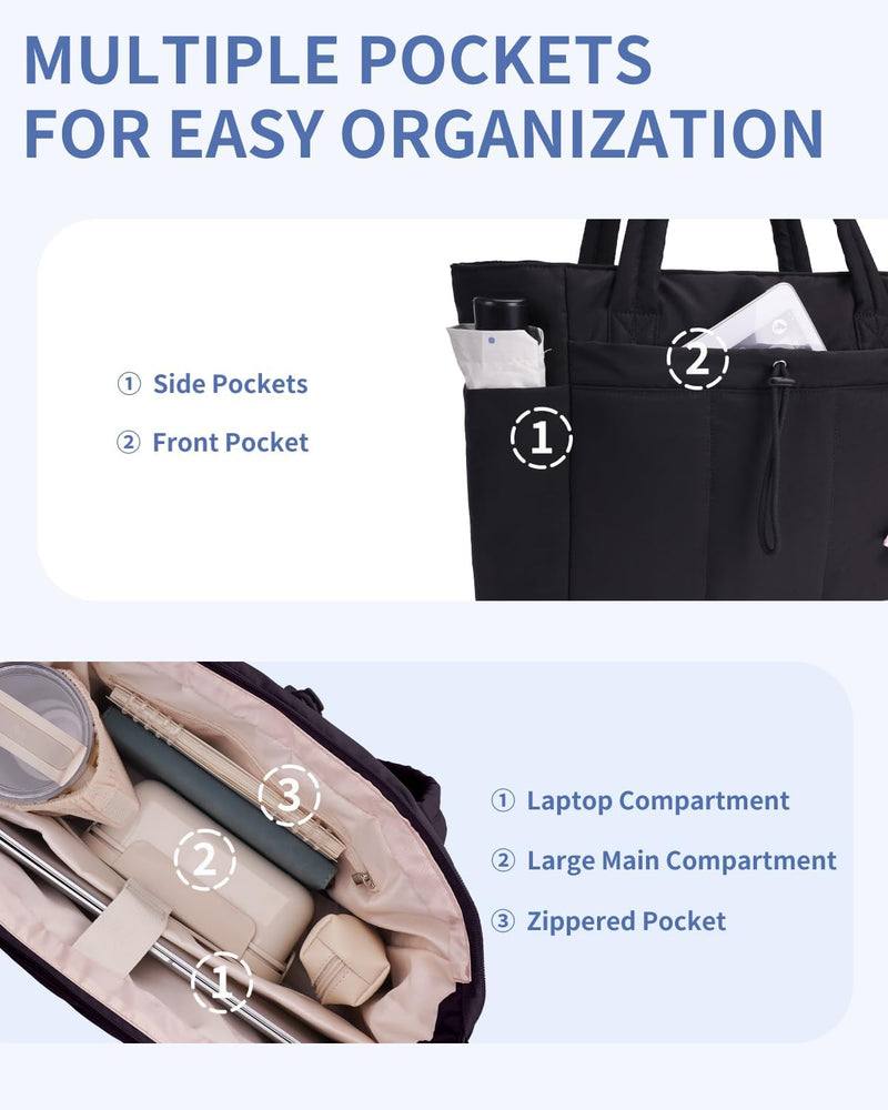 Gepolsterte Puffer-Schultertasche mit Becherhalter & Laptop-Hülle für Reisen und Arbeit