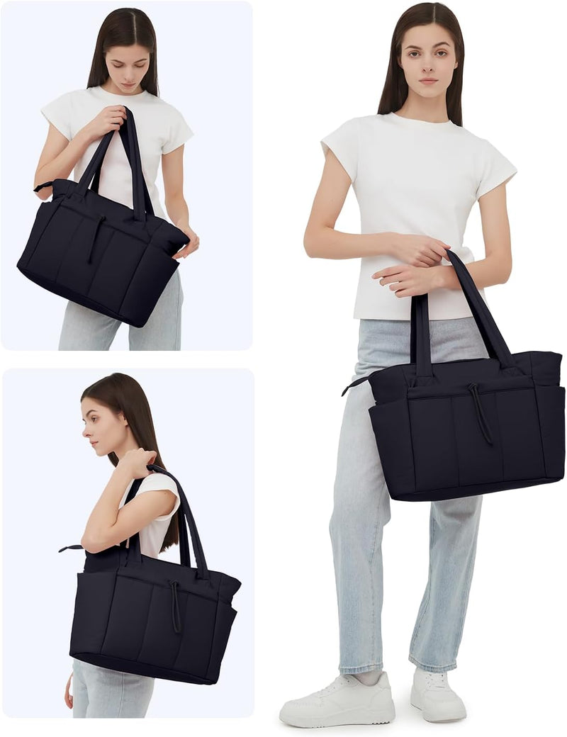 Gepolsterte Puffer-Schultertasche mit Becherhalter & Laptop-Hülle für Reisen und Arbeit