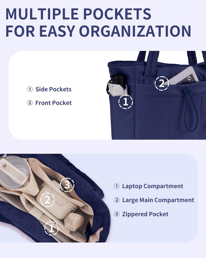 Gepolsterte Puffer-Schultertasche mit Becherhalter & Laptop-Hülle für Reisen und Arbeit