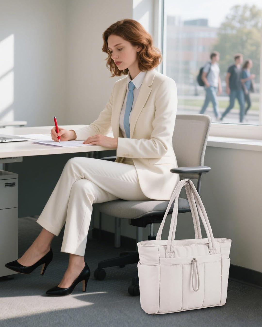 Gepolsterte Puffer-Schultertasche mit Becherhalter & Laptop-Hülle für Reisen und Arbeit